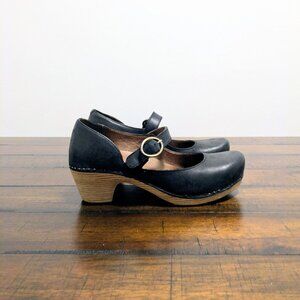 Dansko Black Leather Mary Jane Clogs Size 36